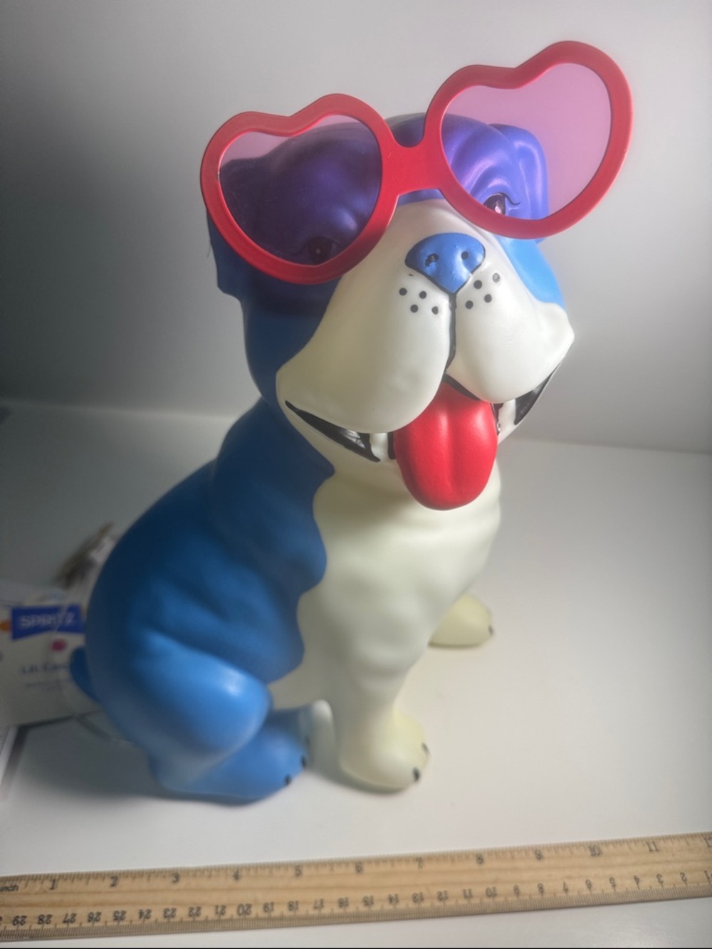 Spritz Blue and White Dog Toy with Pink Heart Sunglasses
